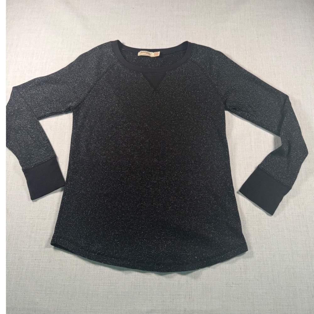 Faded Glory Black Waffle Knit Thermal Top Women Size M 8-10